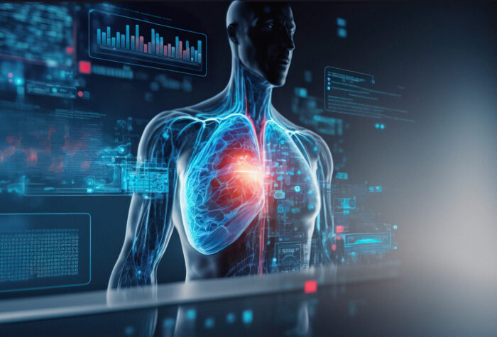 photo of patient heart functions and blood vessel on virtual dashboard. 