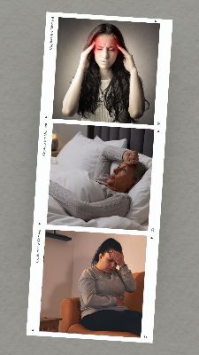 Photo strip of women suffering from headaches